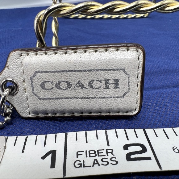 COACH White Leather Silver Letters Key FOB Bag Charm Keychain Hang Tag 2” Long - Picture 2 of 5